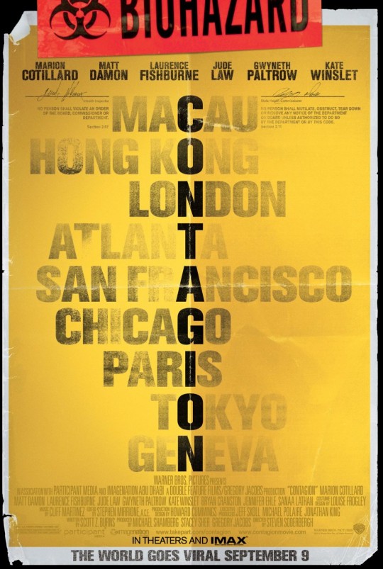 contagion movie poster 540x803 - "Nothing Spreads Like Fear" Contagion Contest