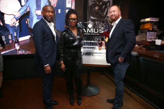 Henry Polanco New York Market Manager CIL US Aria Wright and Dan Tindal Sales Director for Camus Cognac US 540x360 - Event Recap: Camus Cognac Limited Edition bottle launch in Harlem, NYC