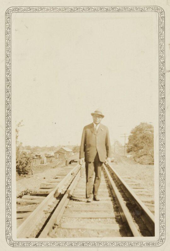 Schomburg Portrait of Arturo Schomburg standing on railroad track ca. 1925 540x798 - Juan de Pareja, Afro-Hispanic Painter: April 3- July 16, 2023
